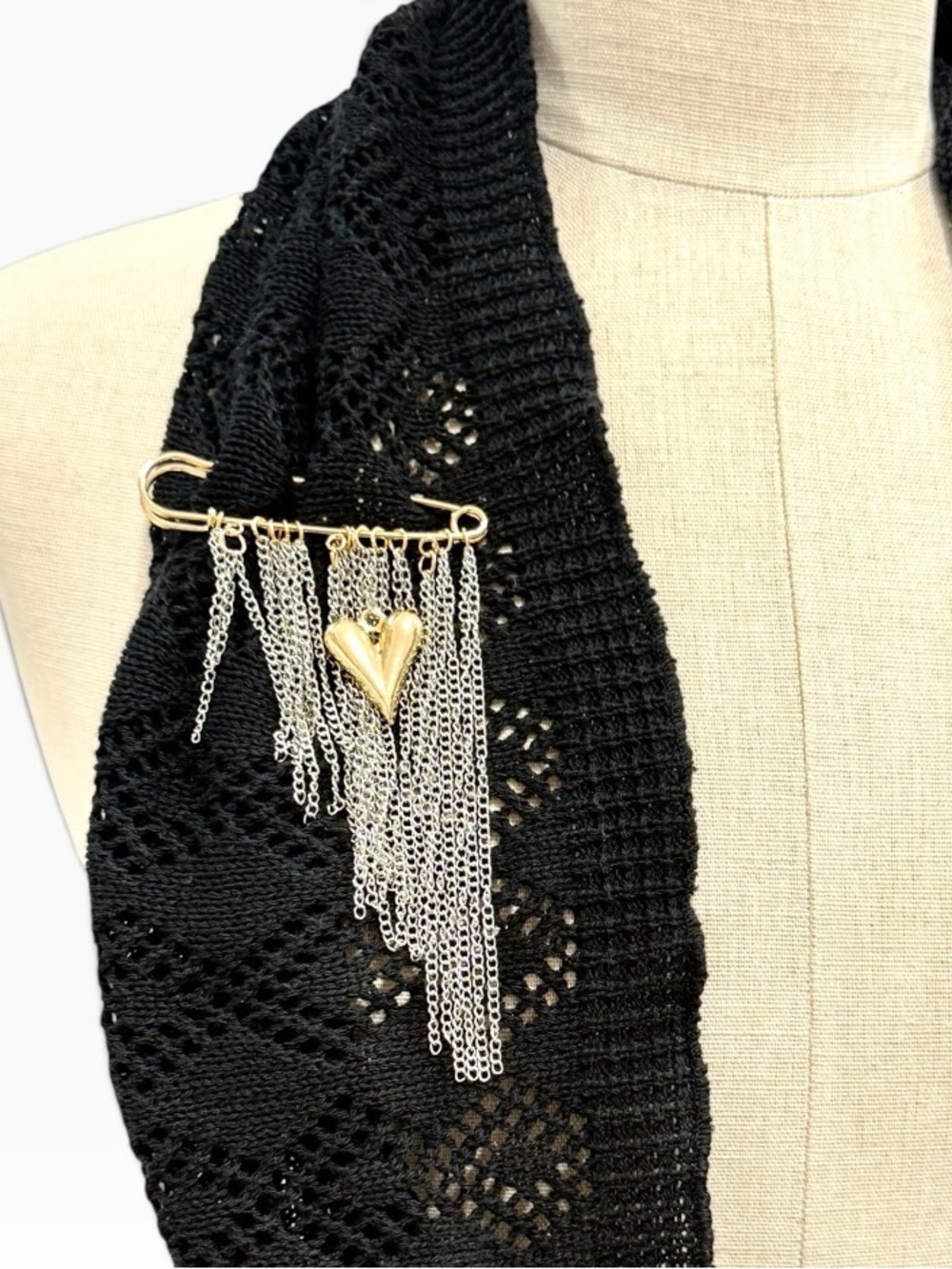 Two-Tone Heart & Chain Fringe Brooch Pin | NWT